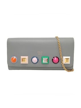 Fendi NWOT Authentic Gray Leather Crossbody with Multicolor Gem Accents